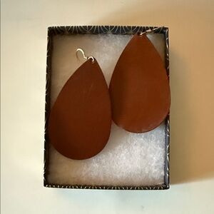 Nickel & Suede Medium Brown Leather Teardrop Earrings